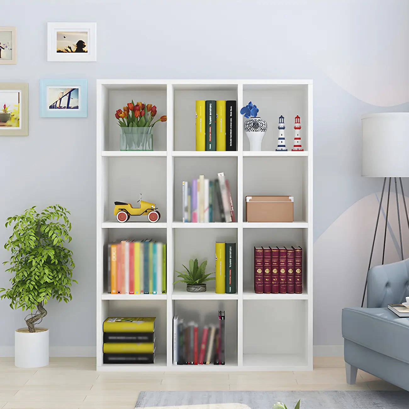 Scandinavian 3-Tier Black Cube Wood Bookcase