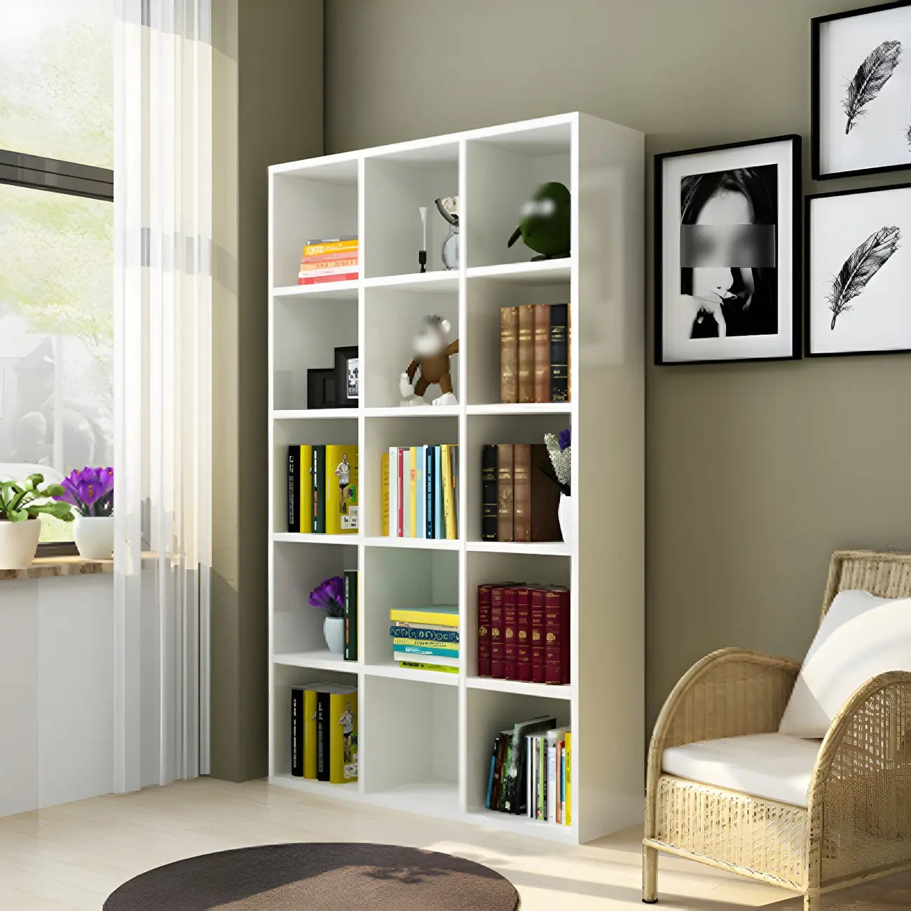 Scandinavian 3-Tier Black Cube Wood Bookcase