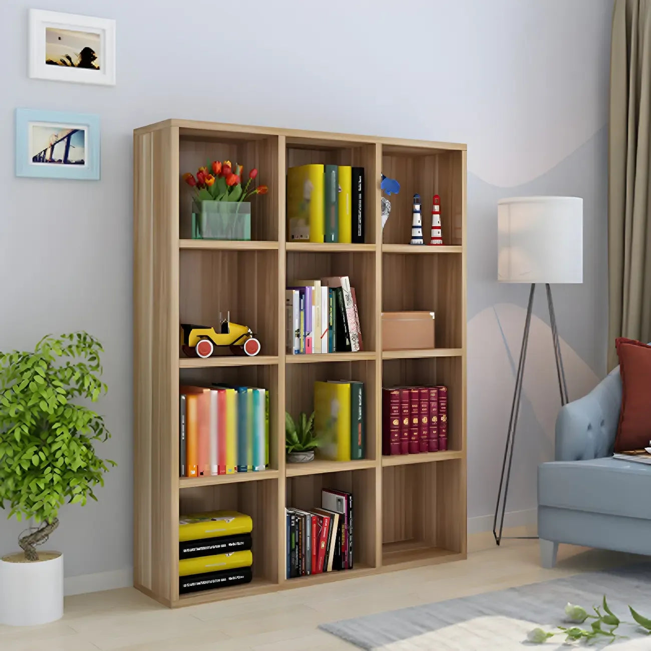 Scandinavian 3-Tier Black Cube Wood Bookcase