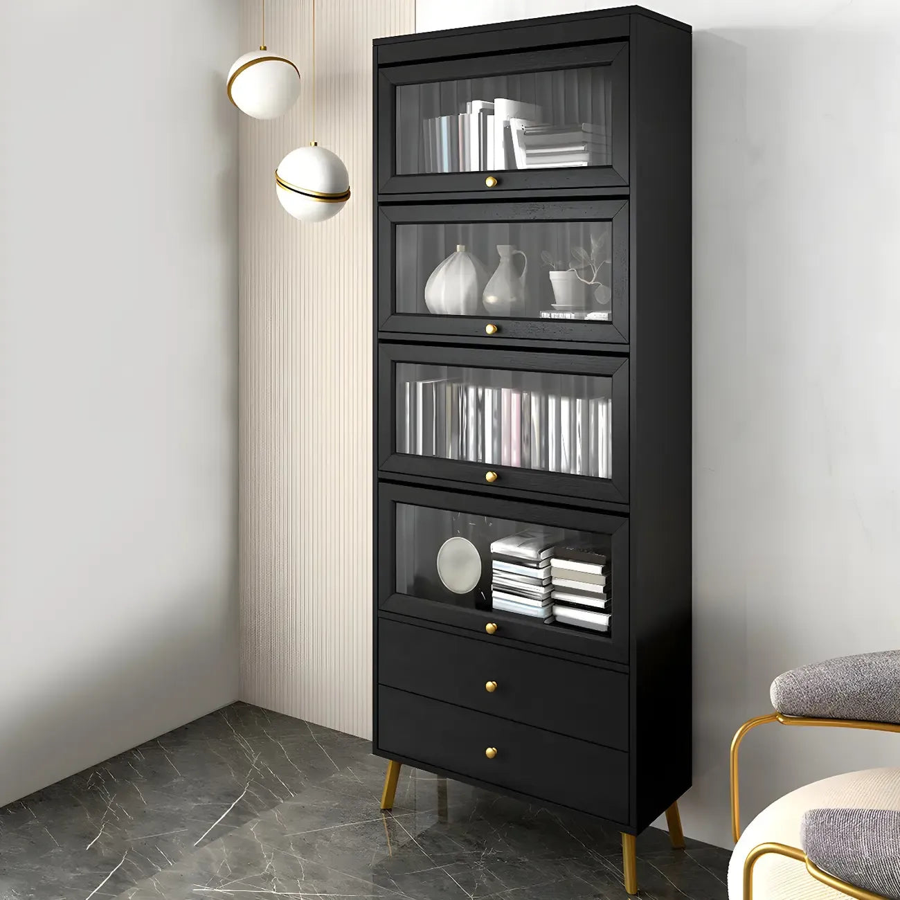 Modern Wooden Closed Back Bookcase with Doors
