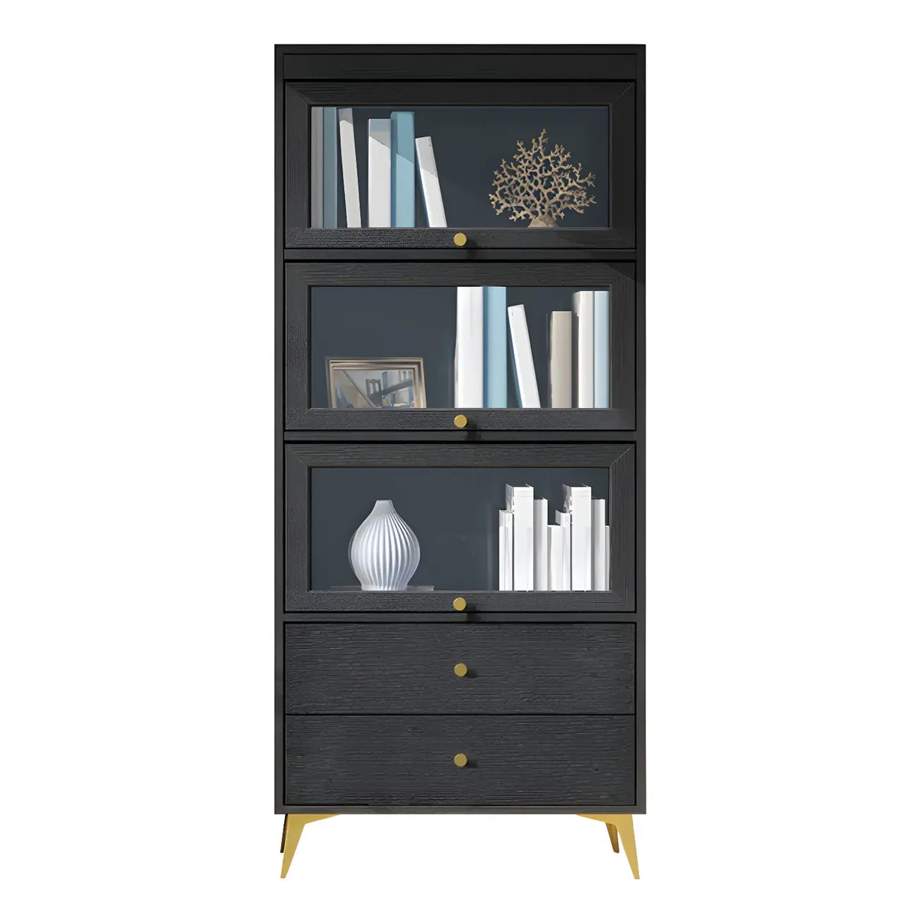Modern Wooden Closed Back Bookcase with Doors