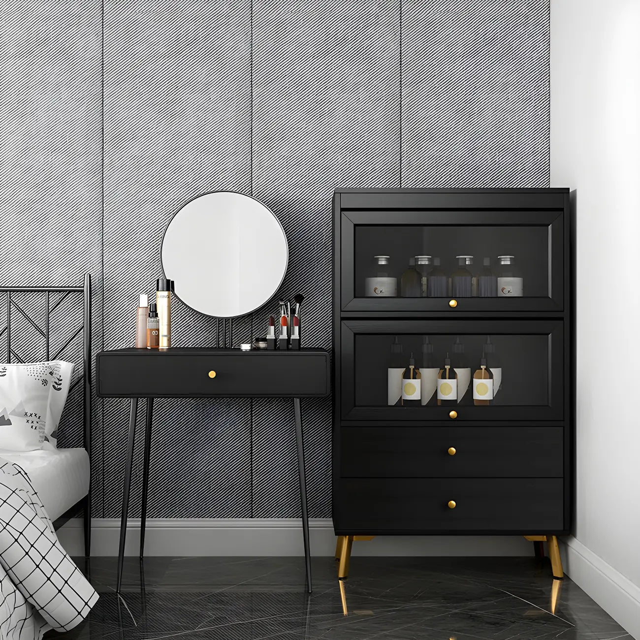 Modern Wooden Closed Back Bookcase with Doors