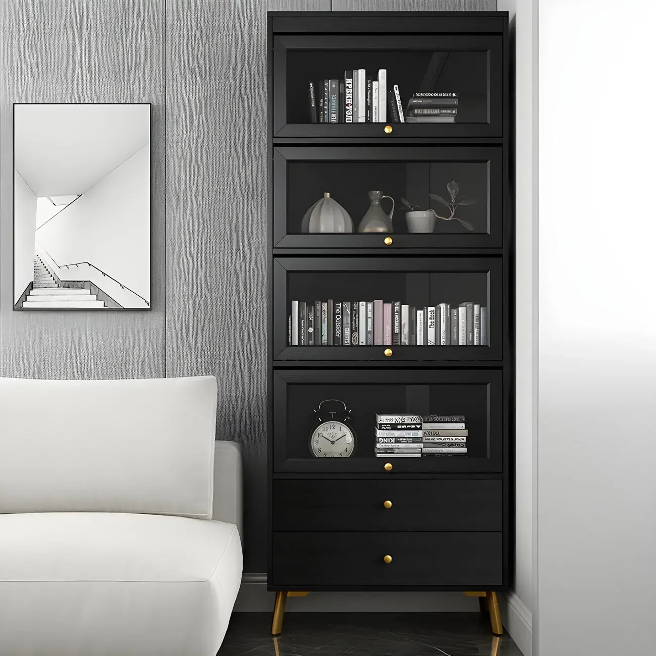 Modern Wooden Closed Back Bookcase with Doors