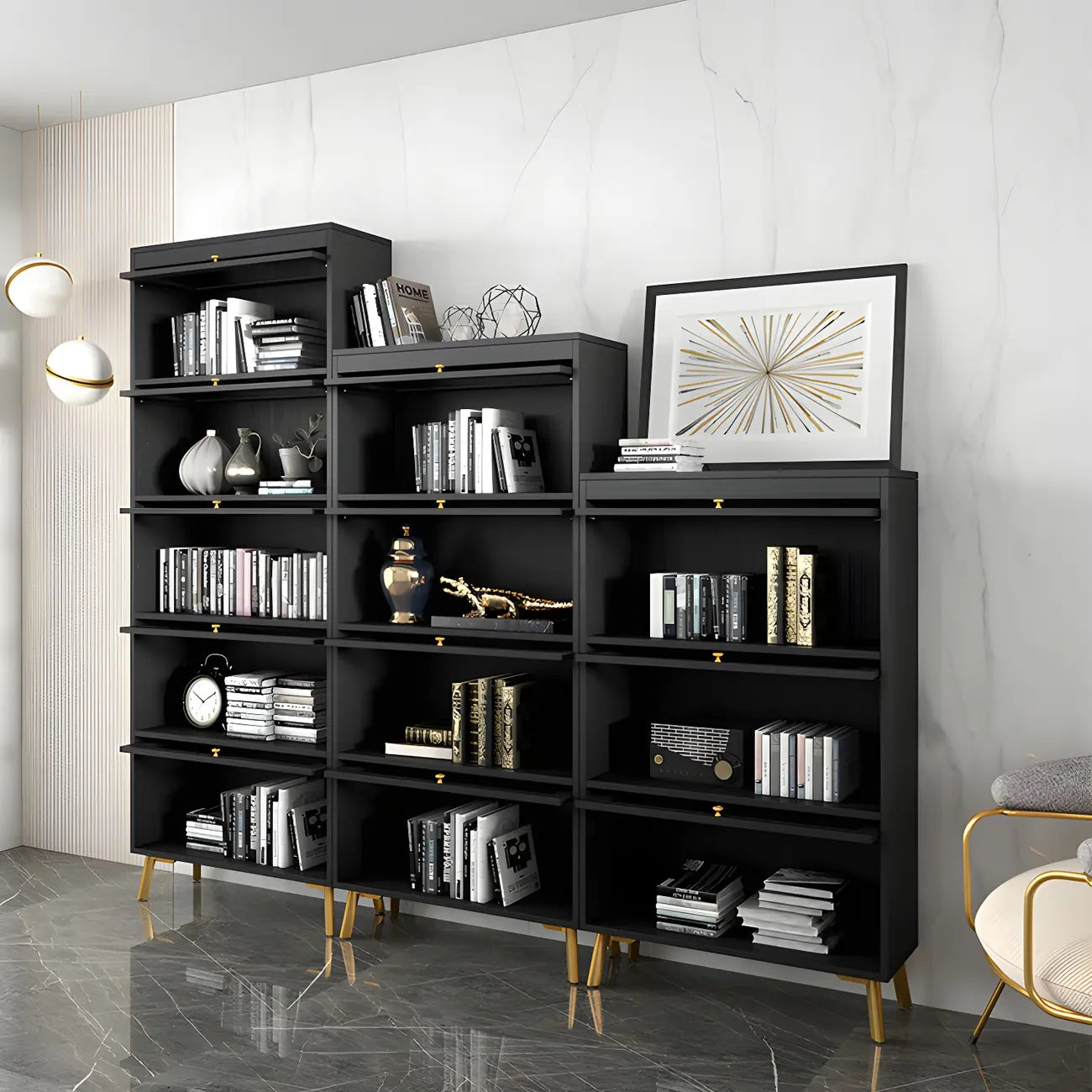 Modern Wooden Closed Back Bookcase with Doors