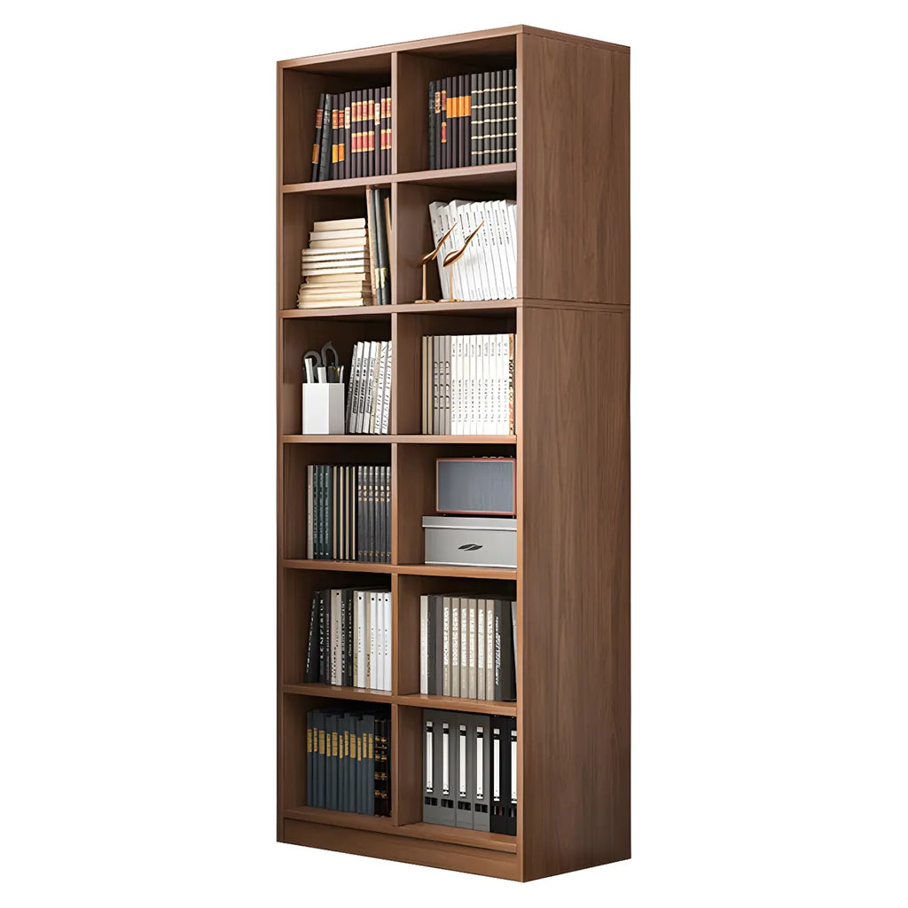 Narrow Tall Brown Wood 6-Shelf Closed Back Bookcase
