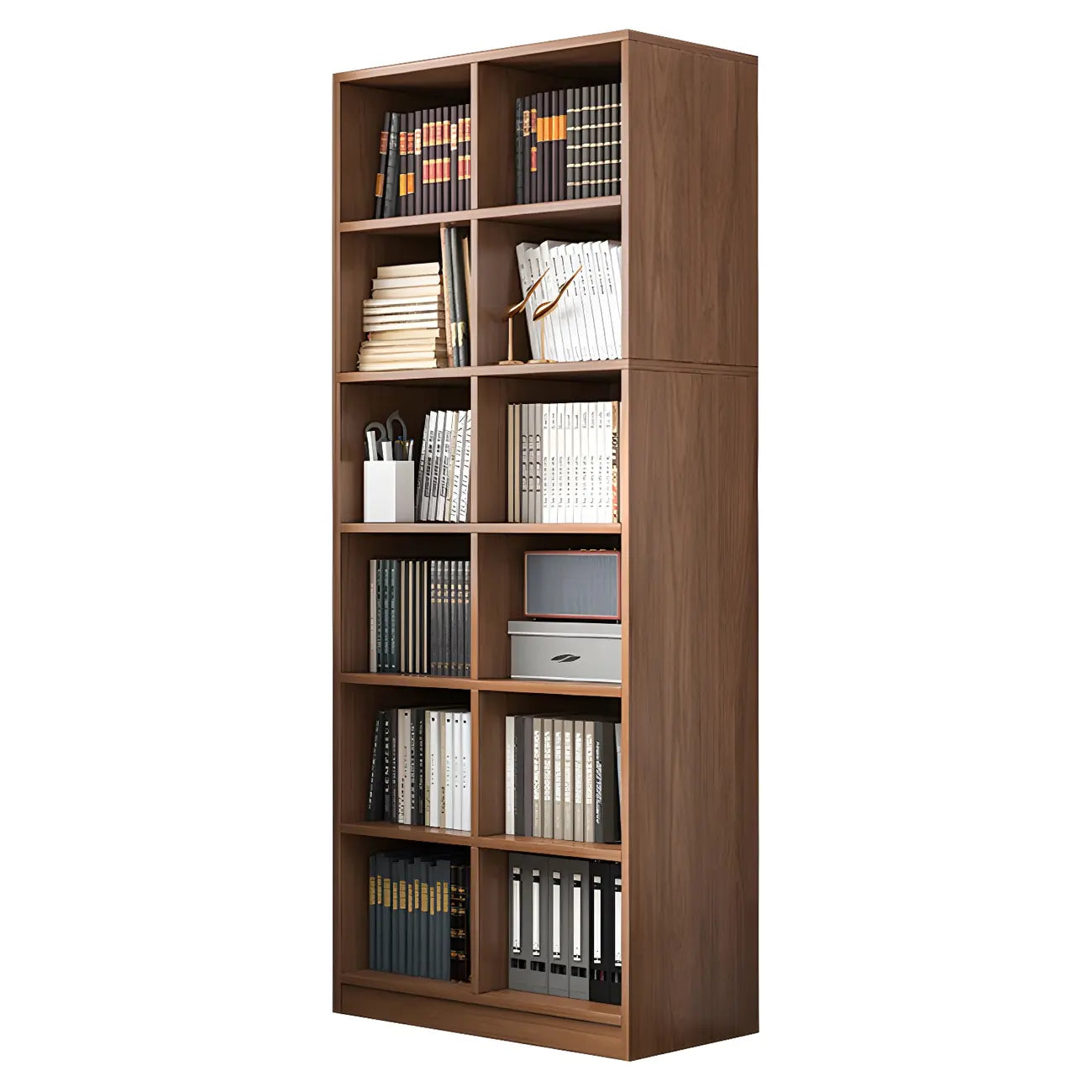 Narrow Tall Brown Wood 6-Shelf Closed Back Bookcase