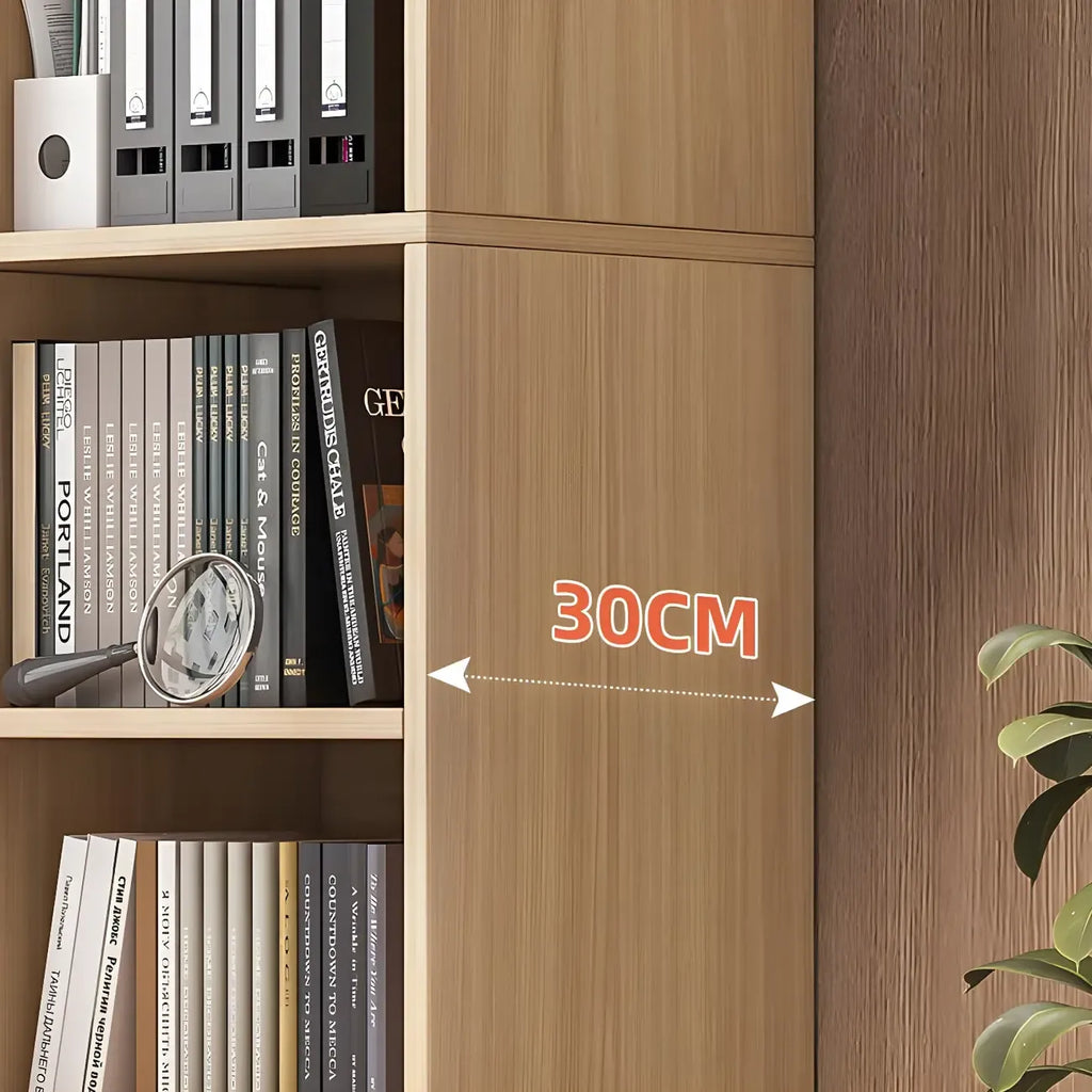 Narrow Tall Brown Wood 6-Shelf Closed Back Bookcase
