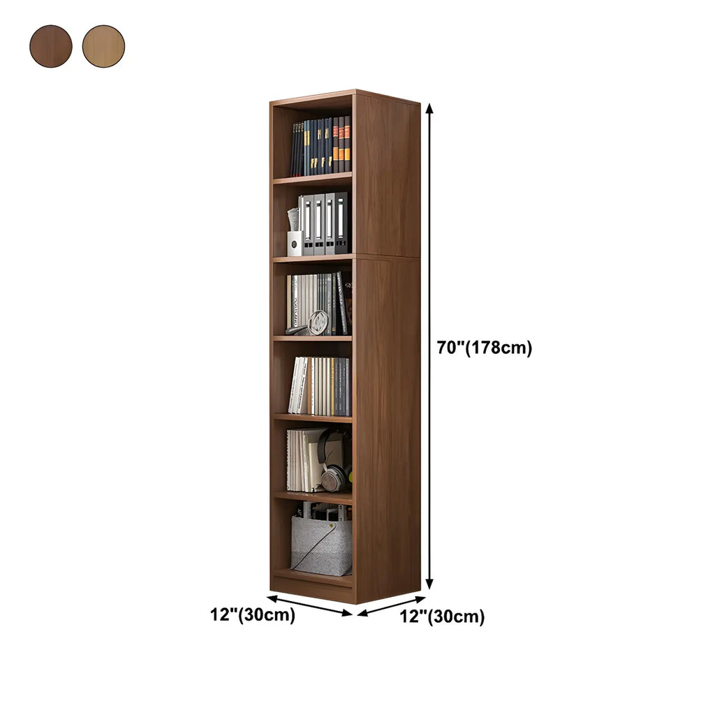 Narrow Tall Brown Wood 6-Shelf Closed Back Bookcase