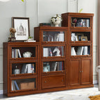 Brown Oak Wood Barrister Bookcases with Glass Doors