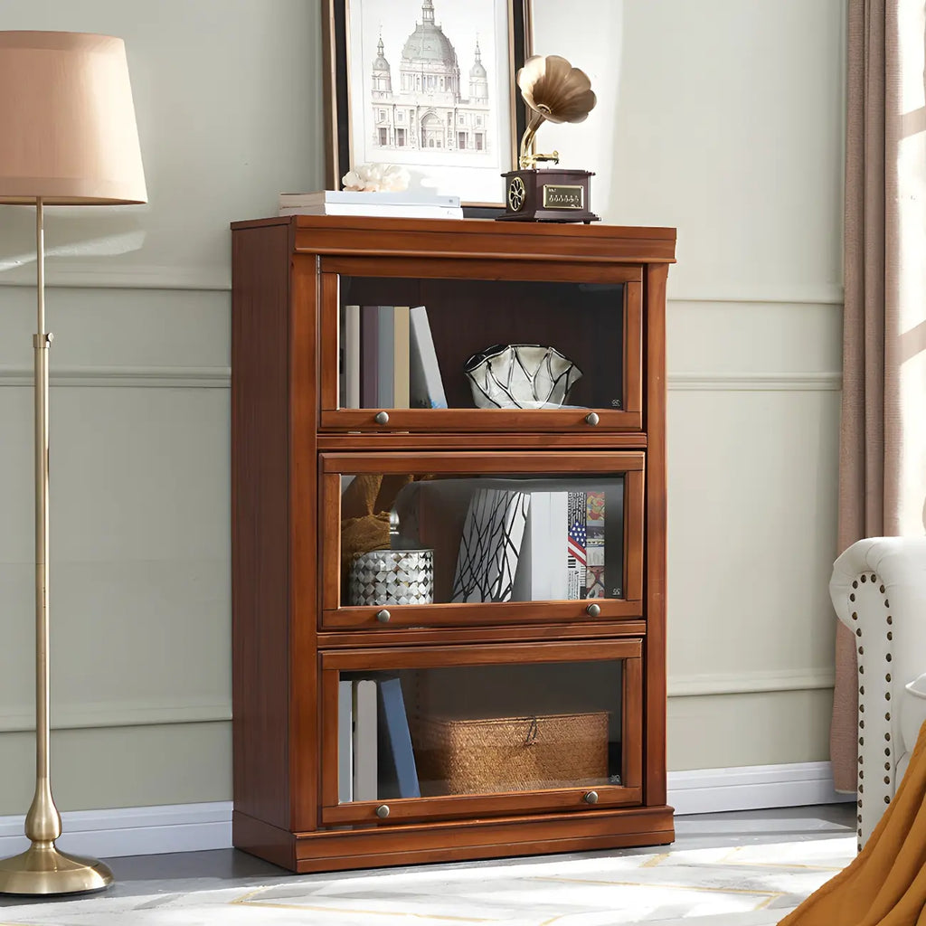 Brown Oak Wood Barrister Bookcases with Glass Doors