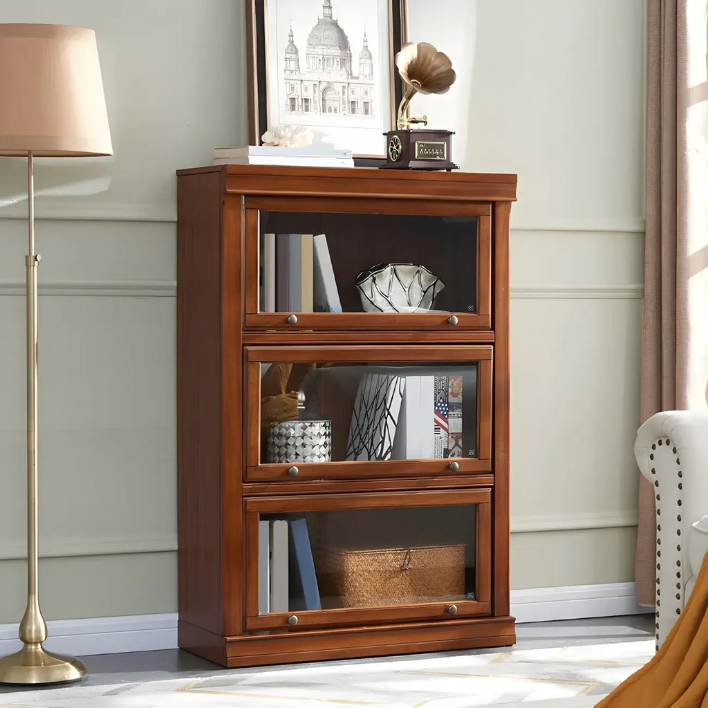 Brown Oak Wood Barrister Bookcases with Glass Doors