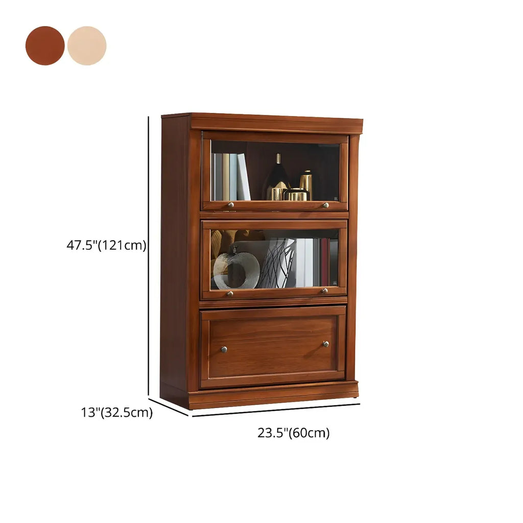 Brown Oak Wood Barrister Bookcases with Glass Doors