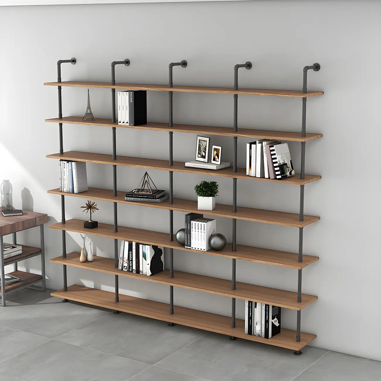 Industrial Black Wood Wall-Mounted Bookcase