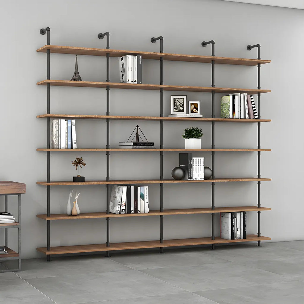 Industrial Black Wood Wall-Mounted Bookcase