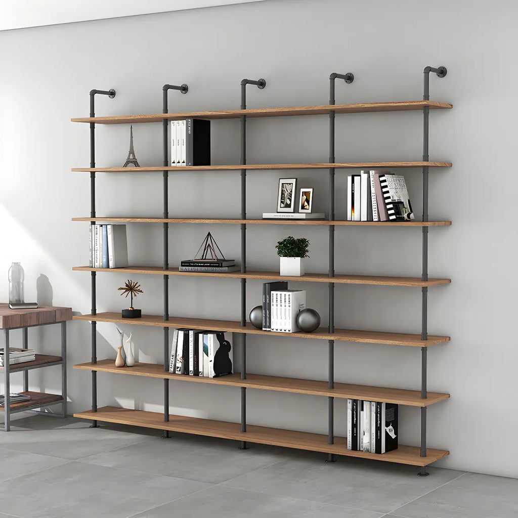 Industrial Black Wood Wall-Mounted Bookcase