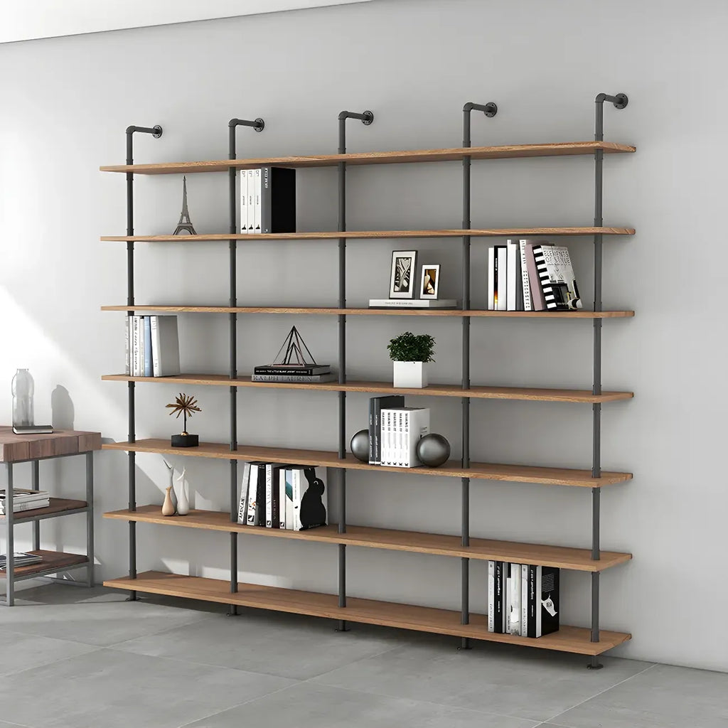 Industrial Black Wood Wall-Mounted Bookcase