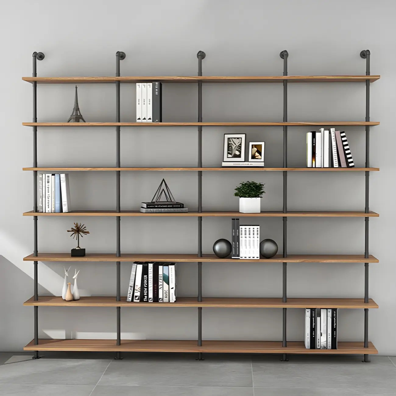 Industrial Black Wood Wall-Mounted Bookcase