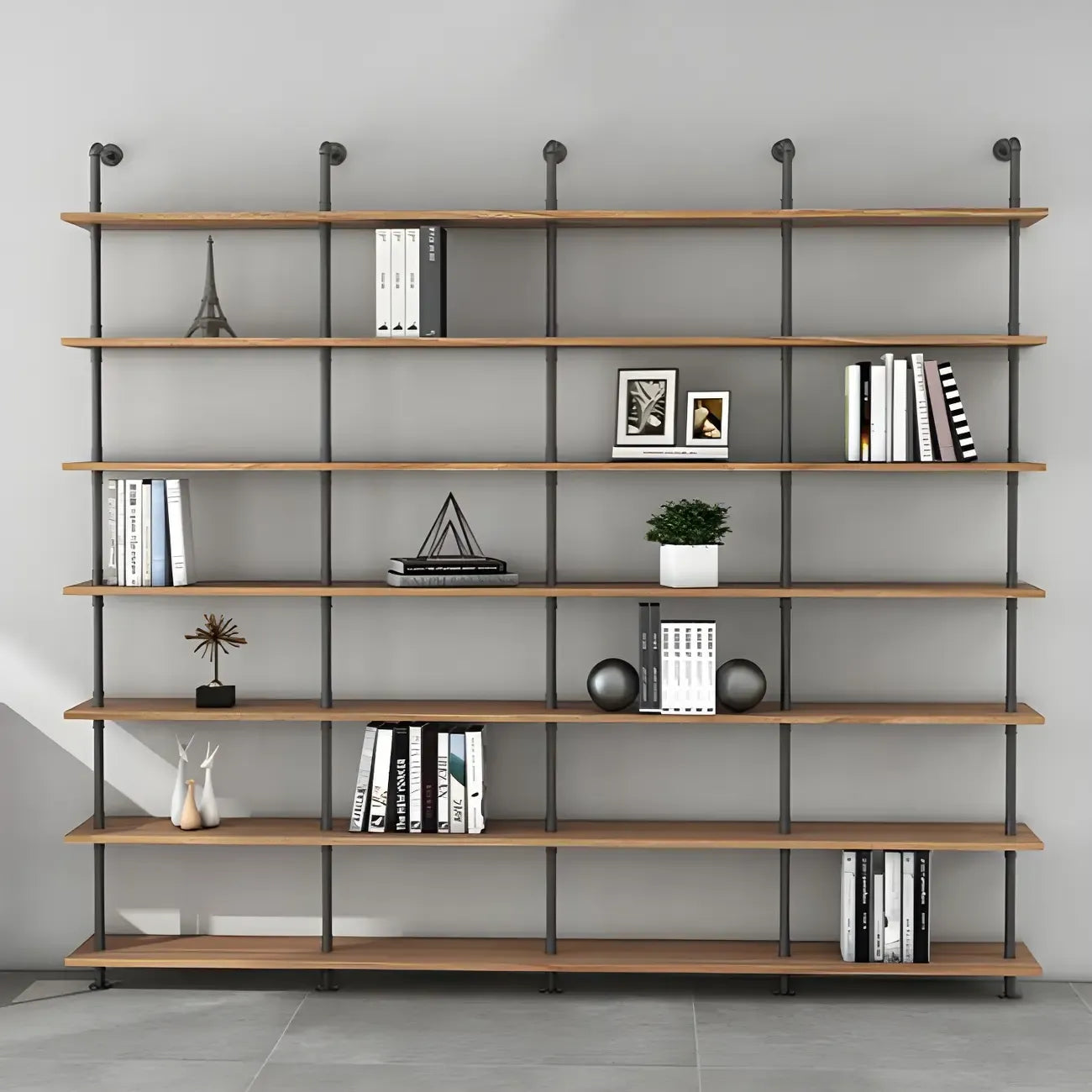 Industrial Black Wood Wall-Mounted Bookcase