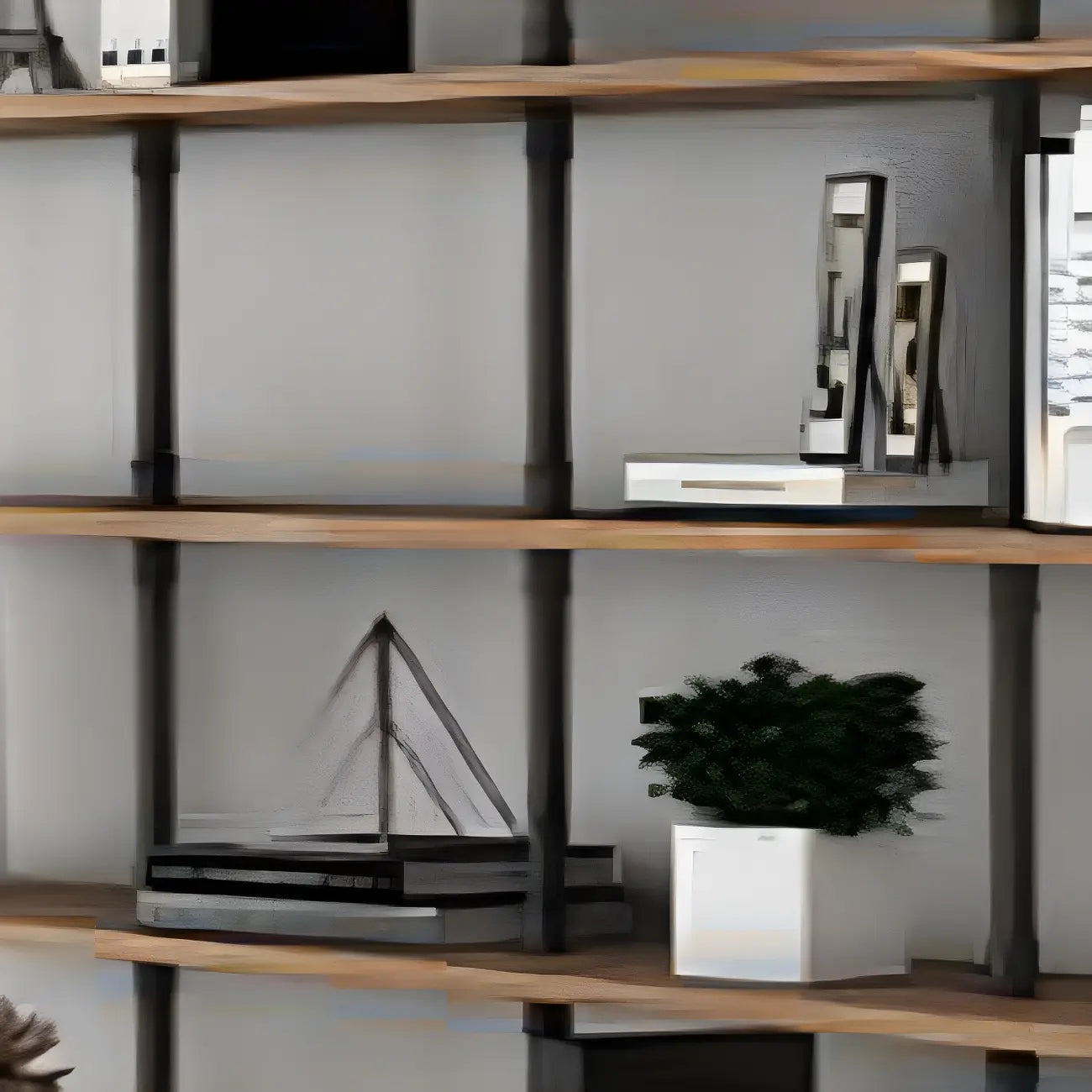 Industrial Black Wood Wall-Mounted Bookcase