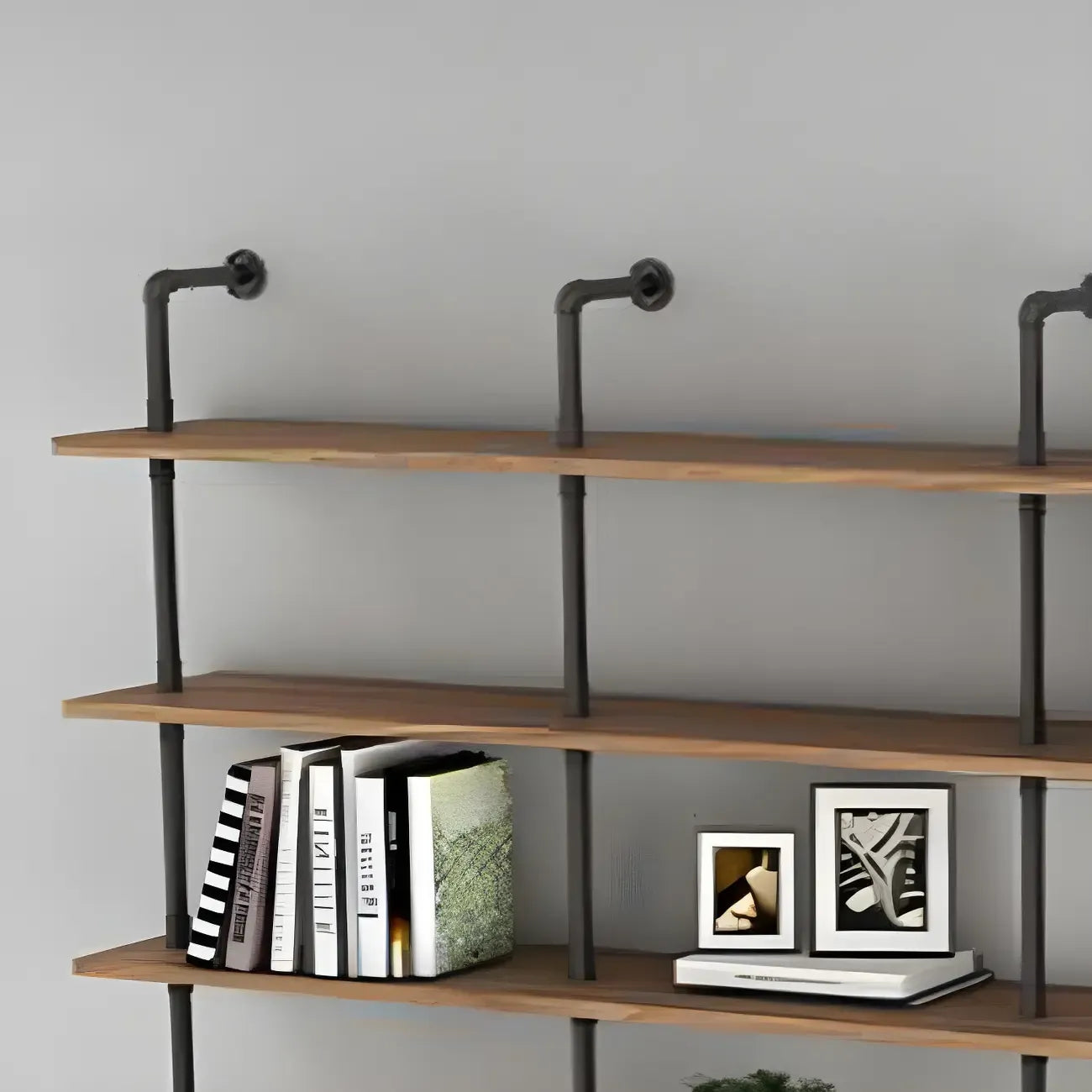 Industrial Black Wood Wall-Mounted Bookcase