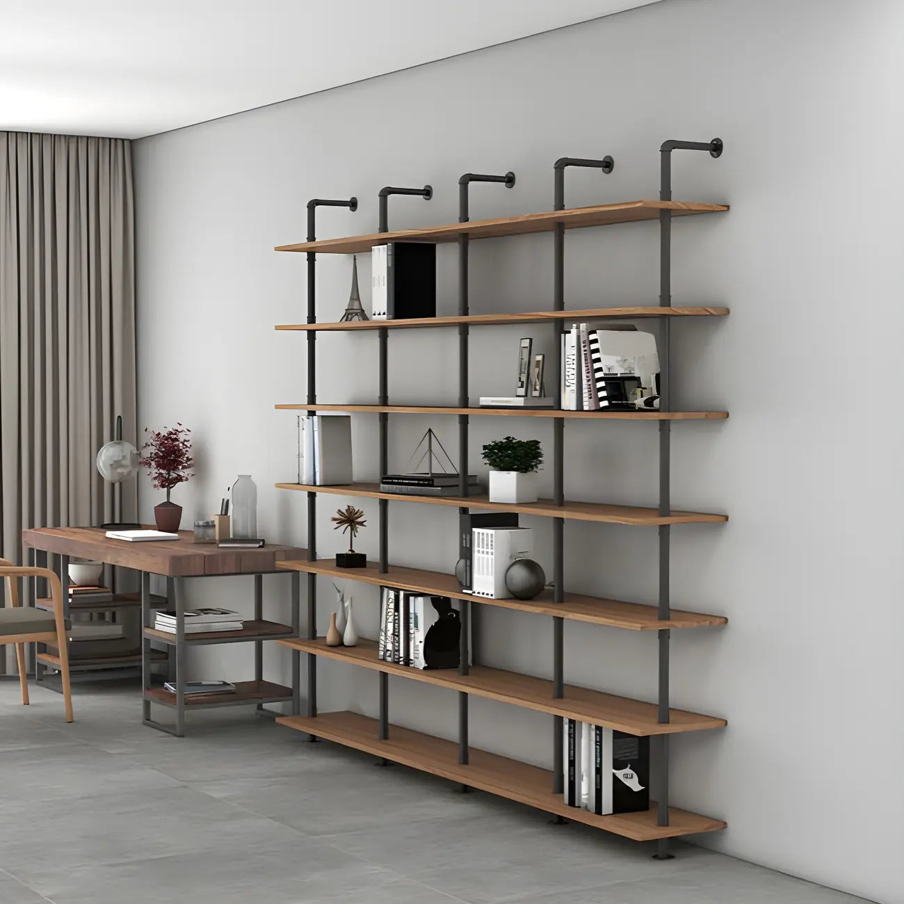 Industrial Black Wood Wall-Mounted Bookcase