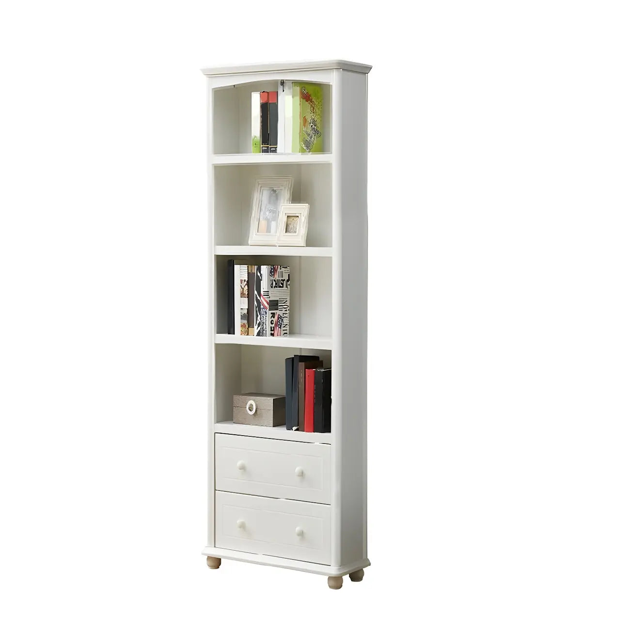 Modern White Wooden Bookcase with Storage for Home Office