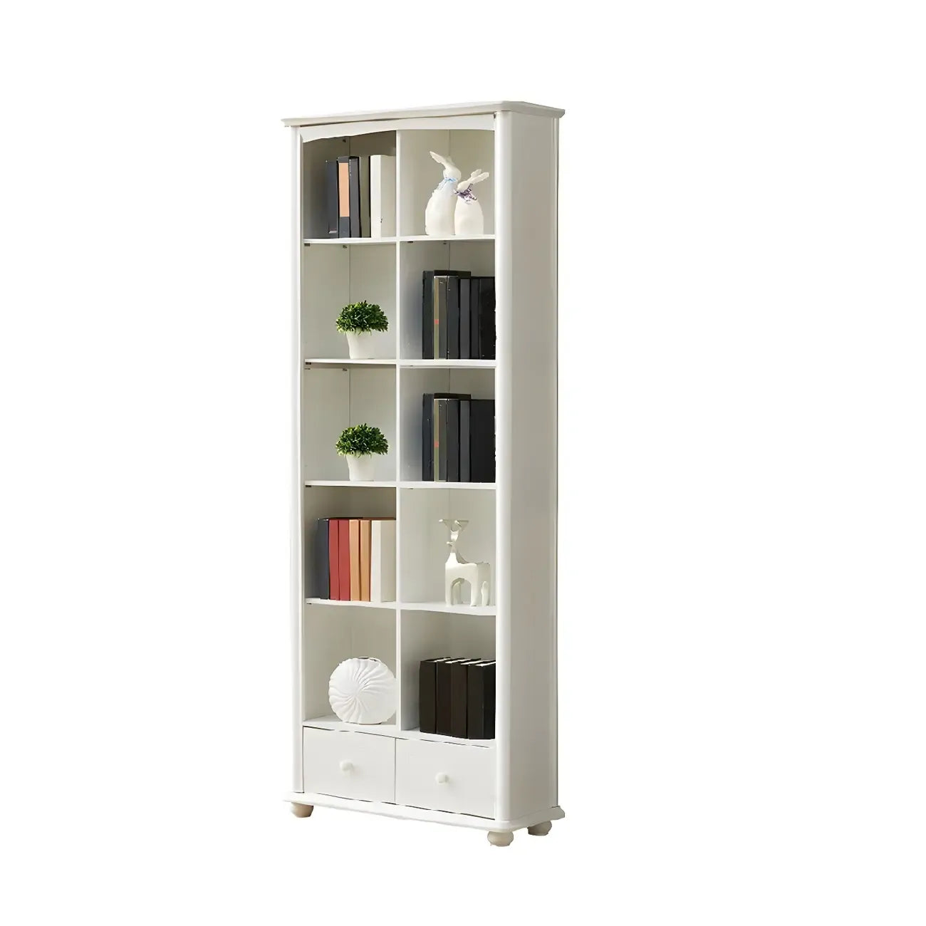 Modern White Wooden Bookcase with Storage for Home Office