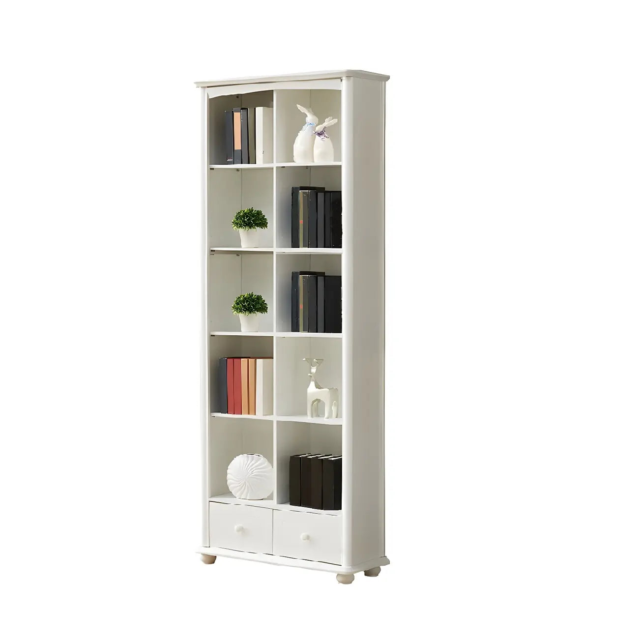 Modern White Wooden Bookcase with Storage for Home Office