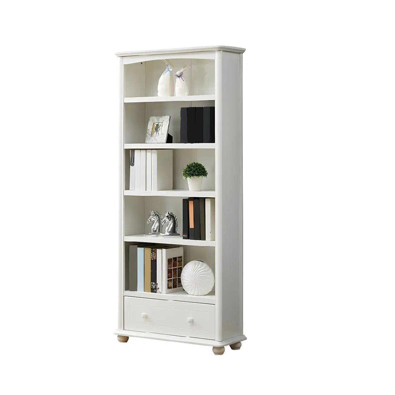 Modern White Wooden Bookcase with Storage for Home Office