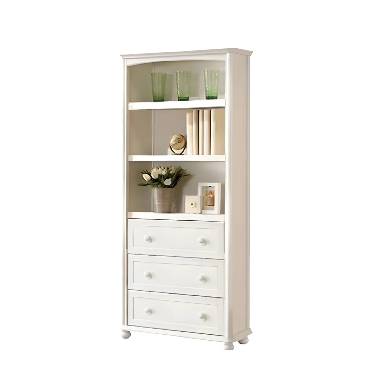 Modern White Wooden Bookcase with Storage for Home Office