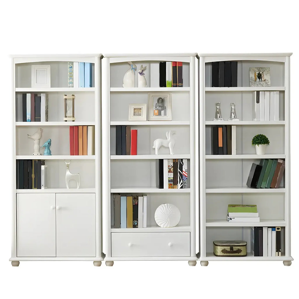 Modern White Wooden Bookcase with Storage for Home Office