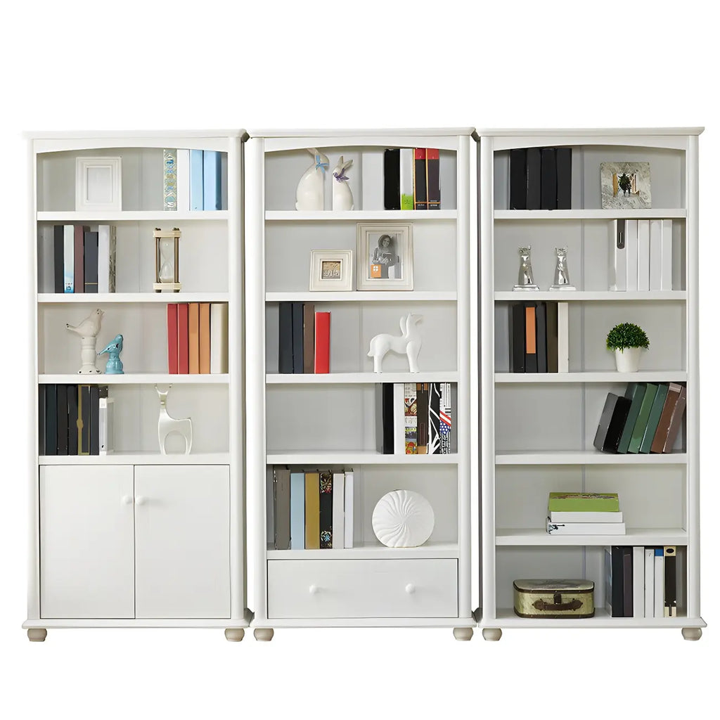 Modern White Wooden Bookcase with Storage for Home Office
