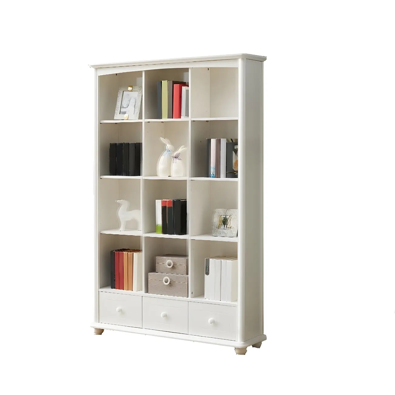 Modern White Wooden Bookcase with Storage for Home Office