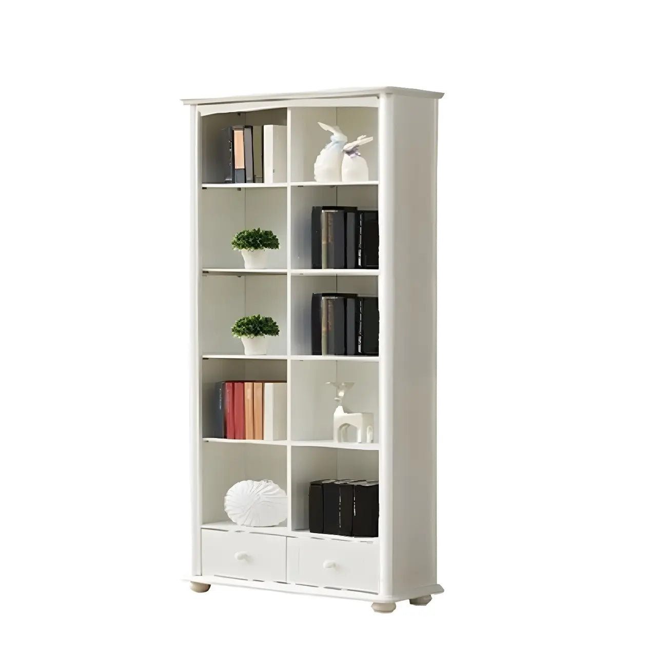 Modern White Wooden Bookcase with Storage for Home Office