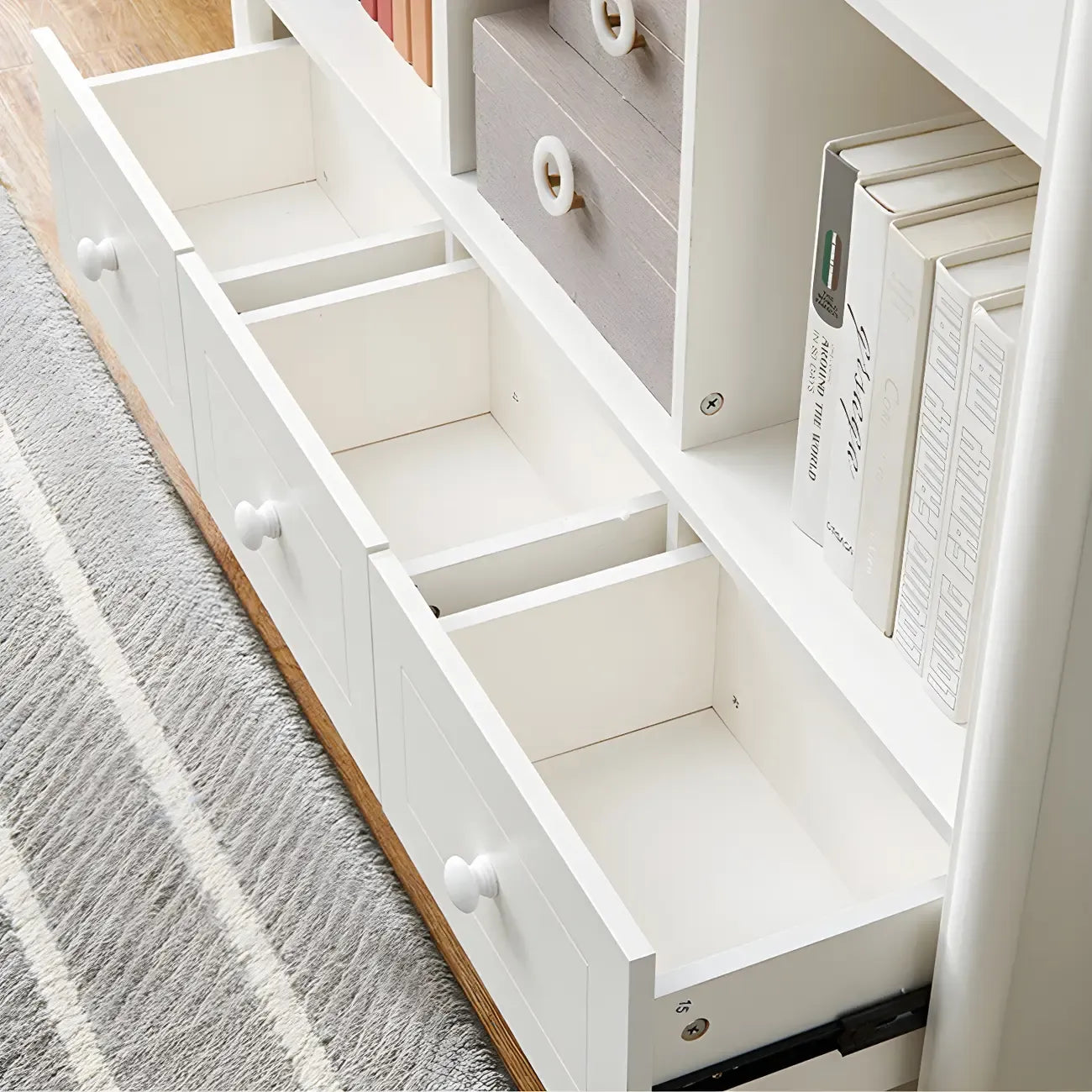 Modern White Wooden Bookcase with Storage for Home Office