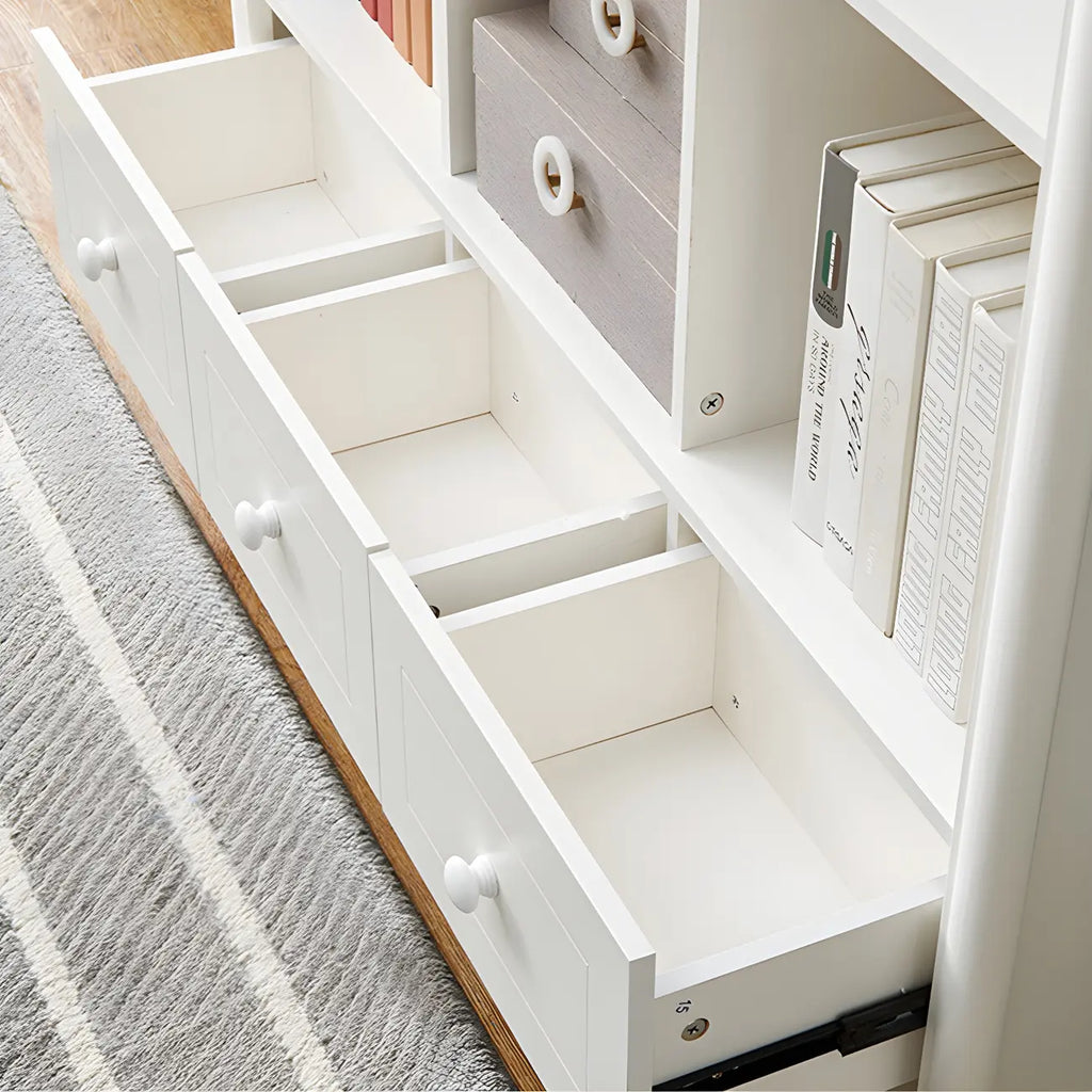 Modern White Wooden Bookcase with Storage for Home Office