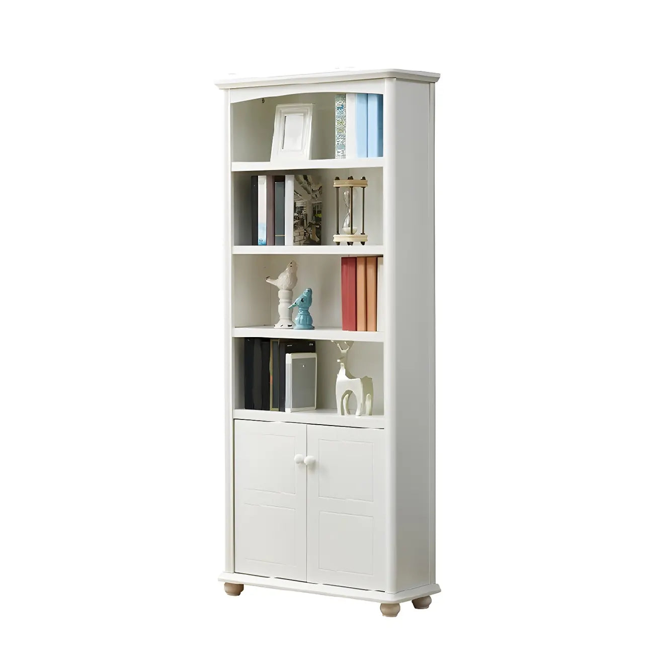Modern White Wooden Bookcase with Storage for Home Office