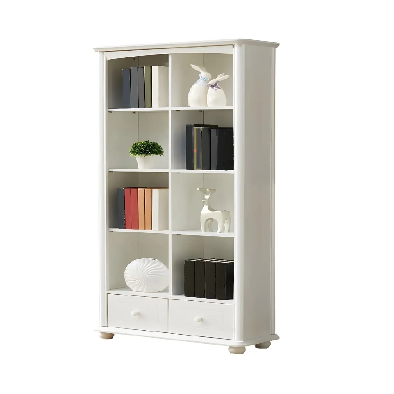 Modern White Wooden Bookcase with Storage for Home Office