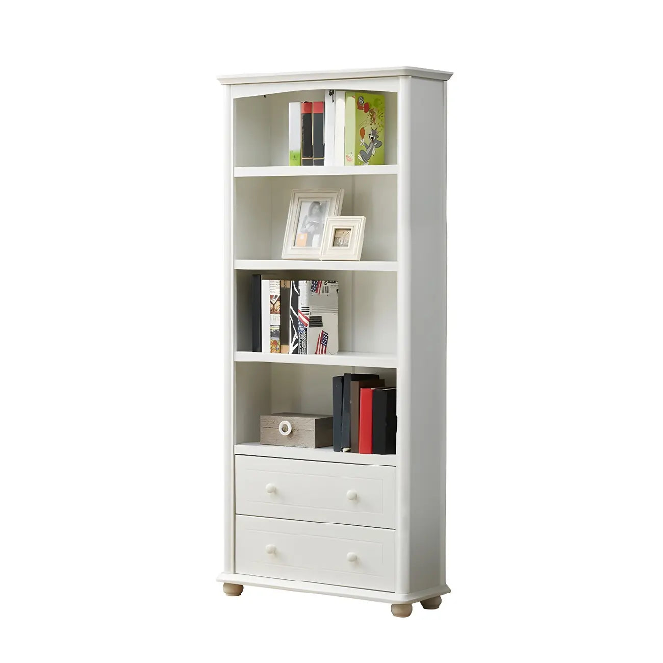 Modern White Wooden Bookcase with Storage for Home Office