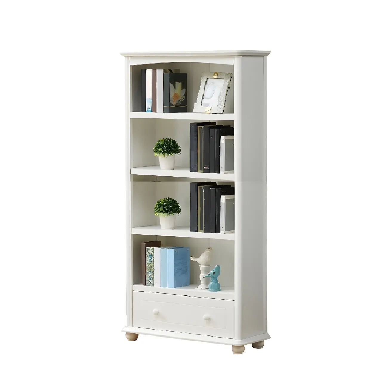 Modern White Wooden Bookcase with Storage for Home Office
