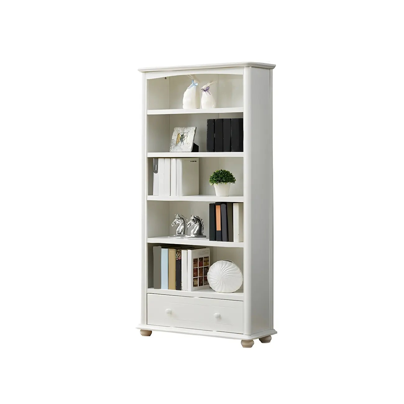 Modern White Wooden Bookcase with Storage for Home Office