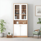 Sleek Wood Glass Door Bookcase with Adjustable Shelves