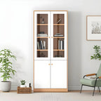 Sleek Wood Glass Door Bookcase with Adjustable Shelves