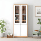 Sleek Wood Glass Door Bookcase with Adjustable Shelves
