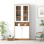 Sleek Wood Glass Door Bookcase with Adjustable Shelves