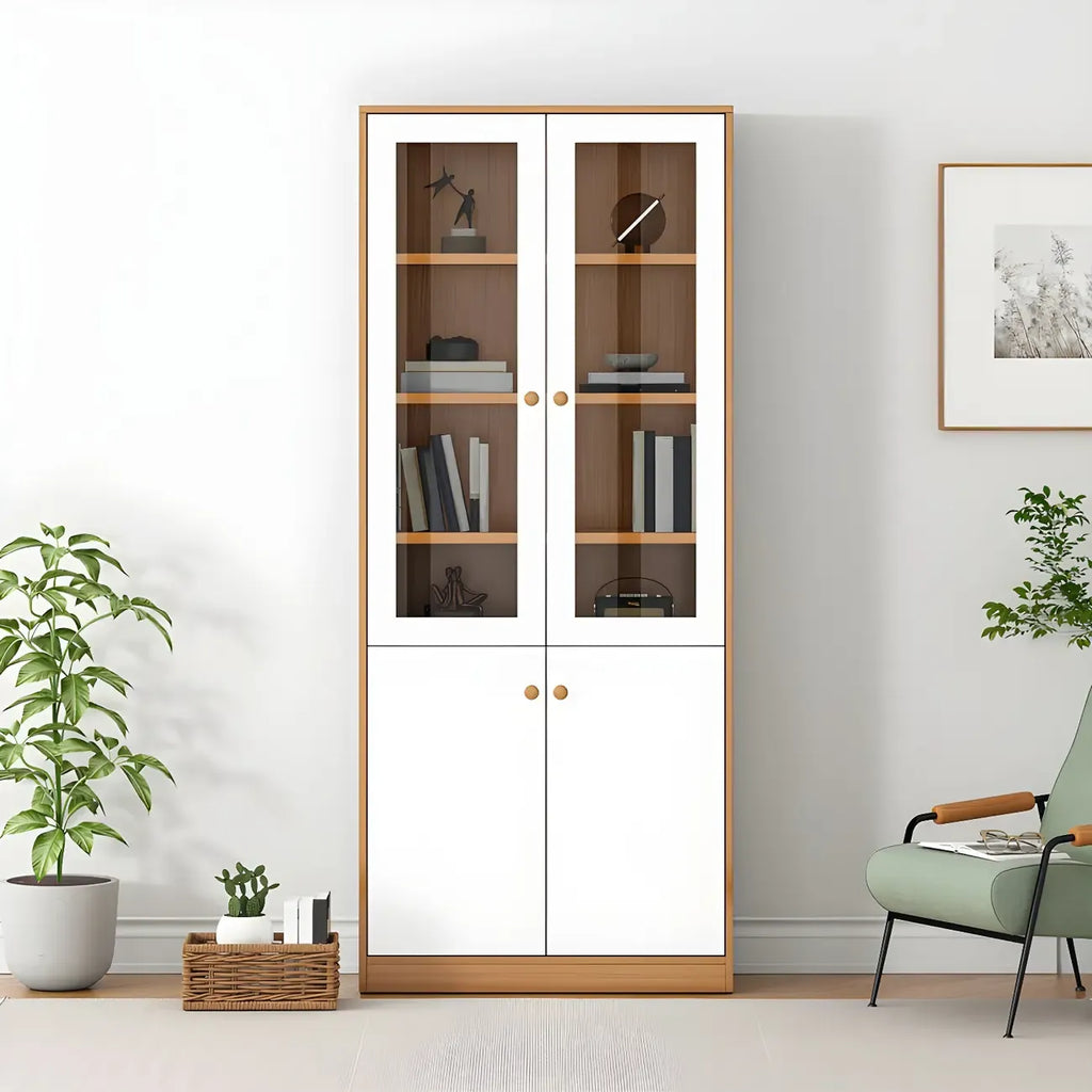 Sleek Wood Glass Door Bookcase with Adjustable Shelves