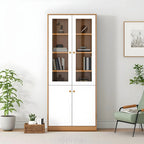 Sleek Wood Glass Door Bookcase with Adjustable Shelves