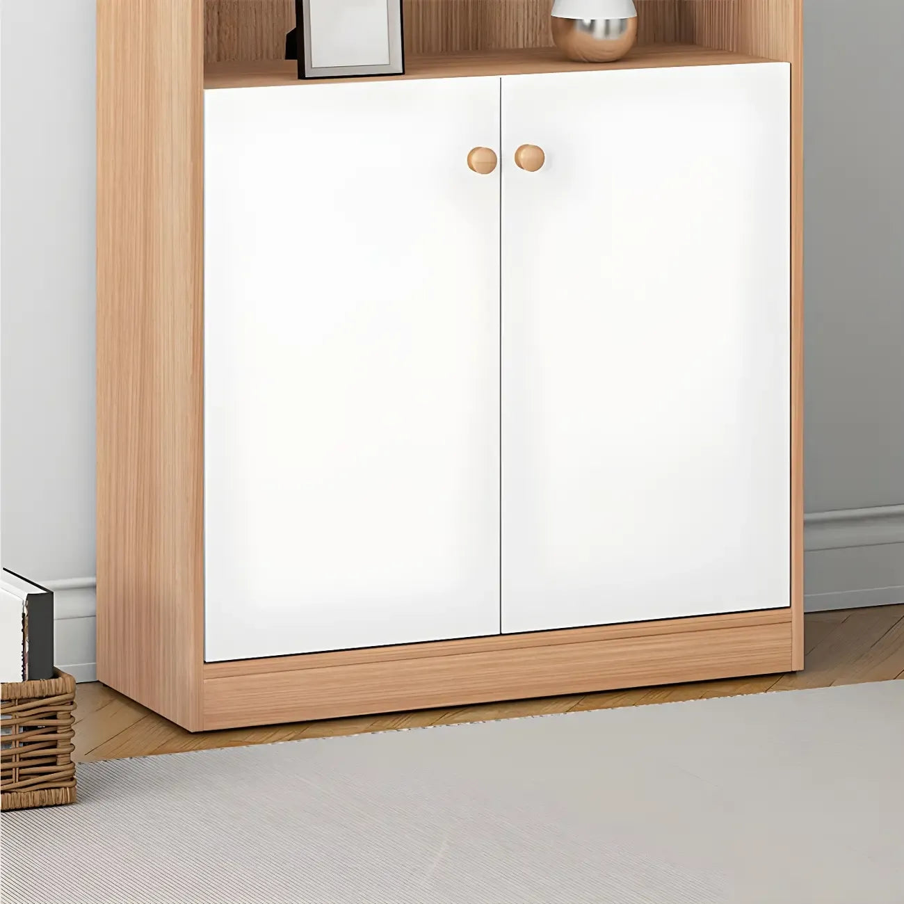 Sleek Wood Glass Door Bookcase with Adjustable Shelves