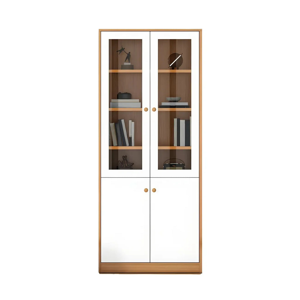 Sleek Wood Glass Door Bookcase with Adjustable Shelves