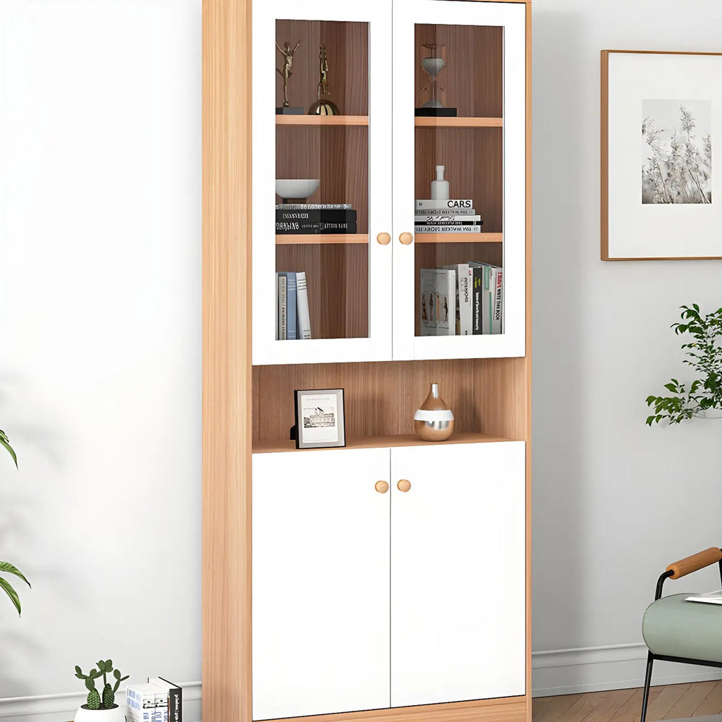 Sleek Wood Glass Door Bookcase with Adjustable Shelves